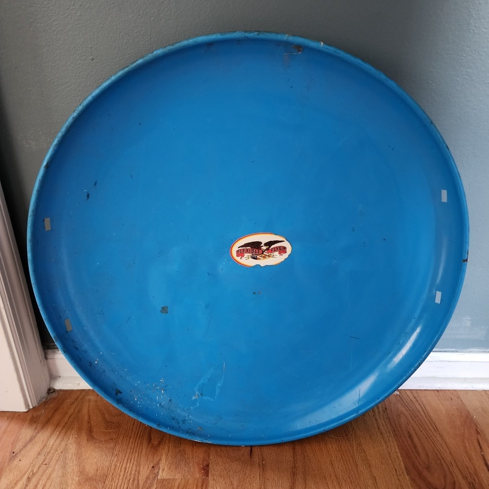 SNOW SLED 1960's Vintage Round Metal FLEXIBLE FLYER Original Paint & Retro Decal
